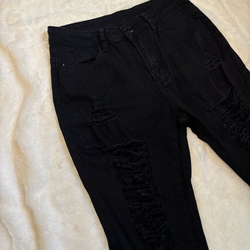 Gothic Black Ripped Women’s Jeans - Size 6